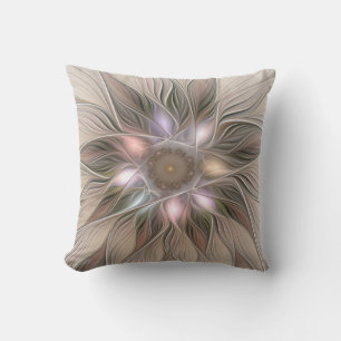 Coussin Fleur joyeuse abstraite beige marron floral fracta