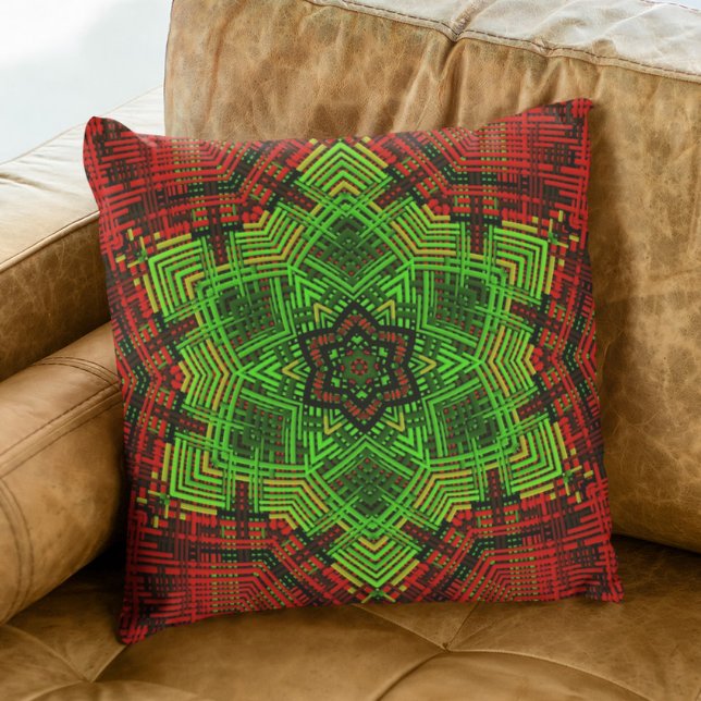 Coussin Fleur Mandala de tissage rouge et vert (Créateur téléchargé)