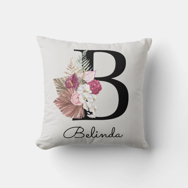 Coussin Fleur moderne initiale B rose monogrammée (Recto)