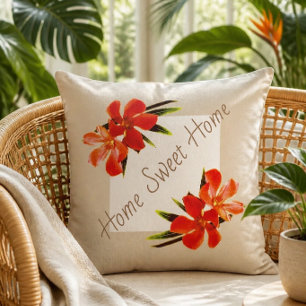 Coussin Fleur Orange Kaki & Blanc Maison Douce Maison