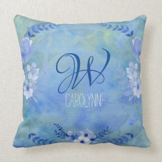 Coussin Fleur Painterly jaune bleue de roses sauvages