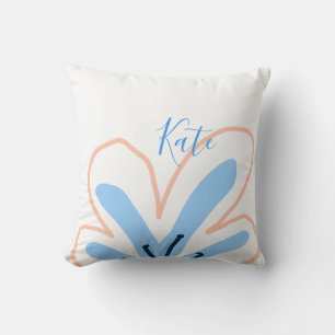 Coussin Fleur pastel orange bleue ajouter nom cadeau rétro