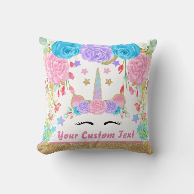 Coussin Fleur personnalisée d'aquarelle de licorne de (Recto)