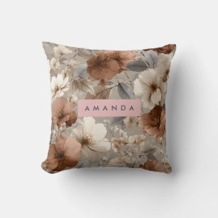 Coussin Fleur Personnalisée Élégante Taupe & Terracotta