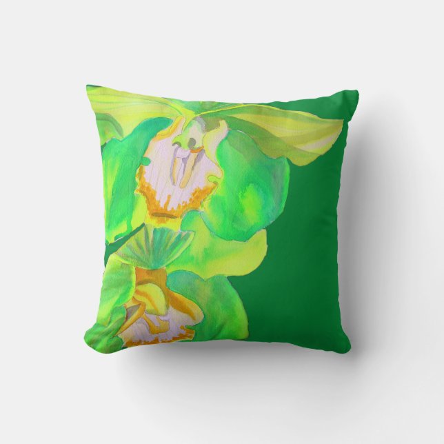 Coussin Fleur pop art orchidée moderne en vert (Recto)