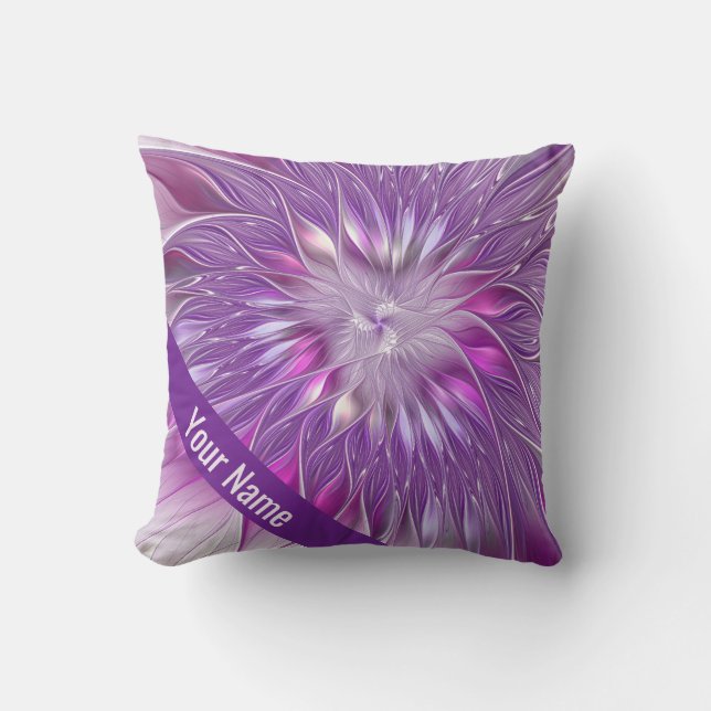 Coussin Fleur Pourpre Rose Passion Abstrait Nom Fractal (Recto)