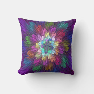 Coussin Fleur psychédélique colorée Art fractal Abstrait