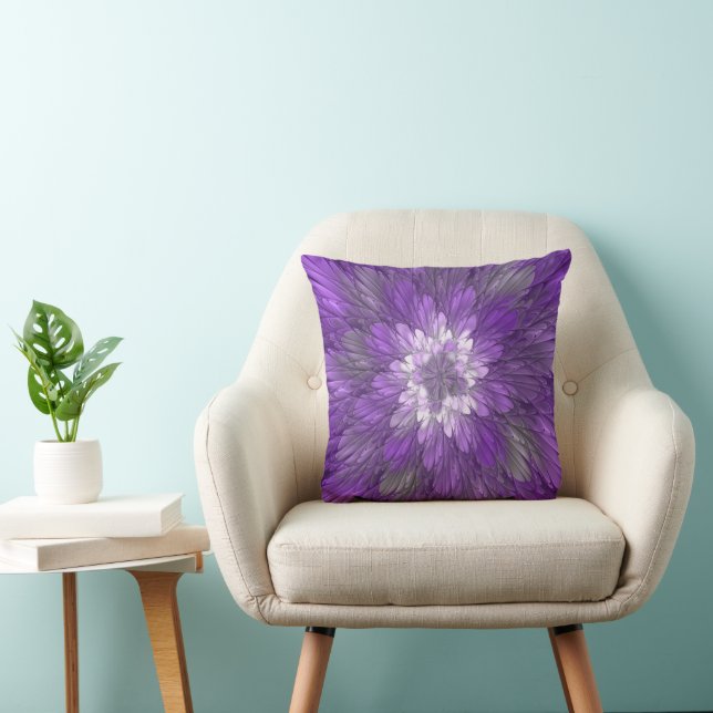 Coussin Fleur psychédélique violette Abstraite Fractal Art (Chaise)