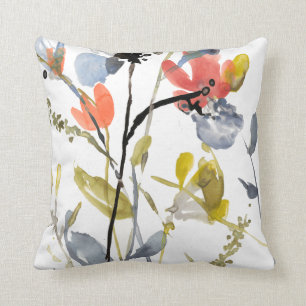 Coussin Fleur recouverte - fleurs et tiges d'aquarelle