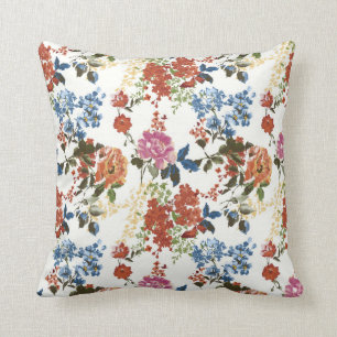 Coussin Fleur rose bleue rouge de motif floral vintage de