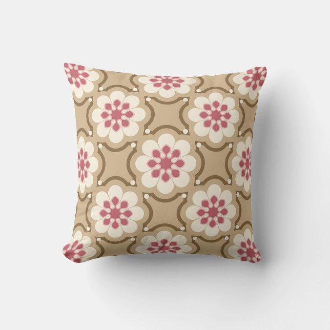 Coussin Fleur rose et beige (Recto)