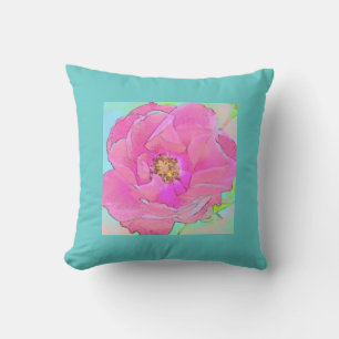 Coussin Fleur rose pastel Bordure bleu clair