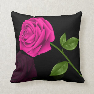 Coussin Fleur Rose rose chaud sur Arrière - plan noir
