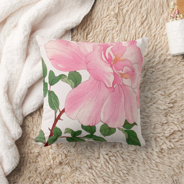 Coussin Fleur rose rose et Feuilles verts (Couverture)