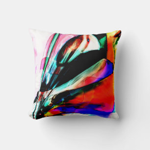 Coussin Fleur rouge, noire, bleu surréaliste