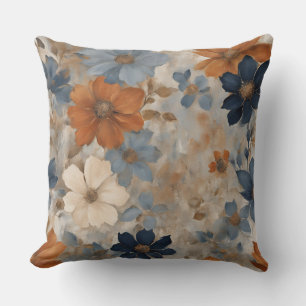 Coussin Fleur Rustique Bleu Marine Orange Bleu Poussiéreux