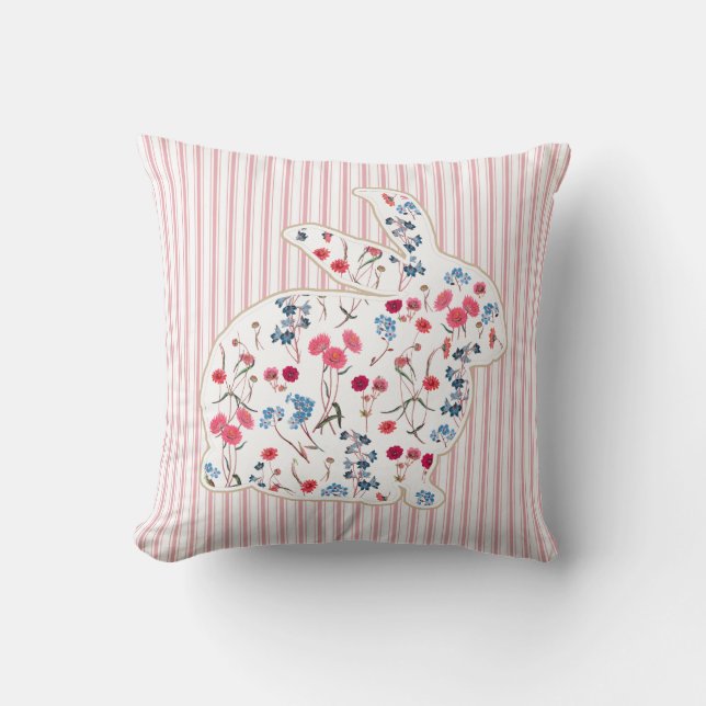 Coussin Fleur rustique mignonne Rabbit de Pâques Roses (Recto)