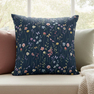 Coussin Fleur sauvage aquarelle bleue