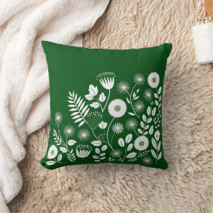 Coussin Fleur sauvage Boho vert et blanc
