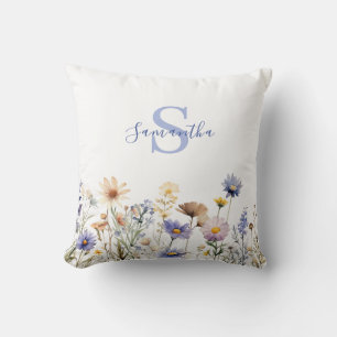 Coussin Fleur sauvage floral bleu personnalisé