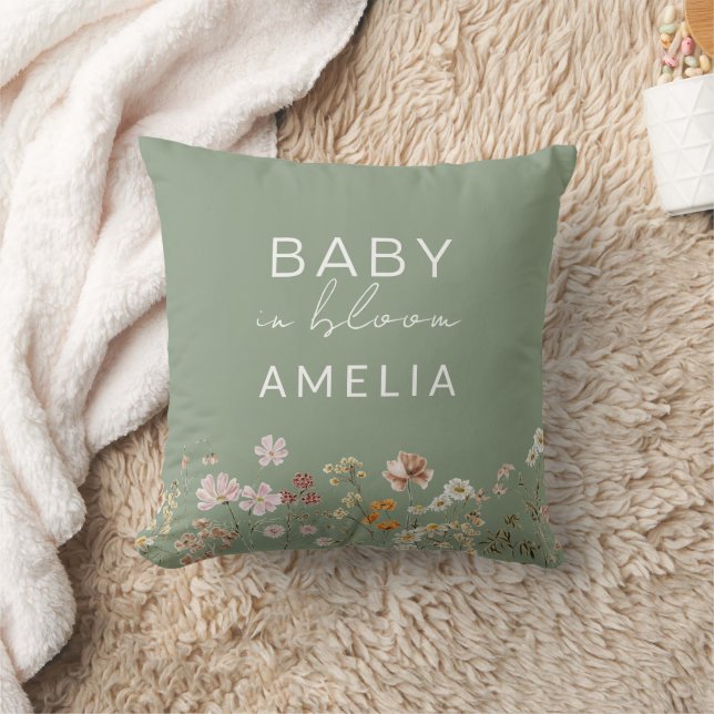 Coussin Fleur sauvage vert Sage bébé en fleurs florales (Couverture)