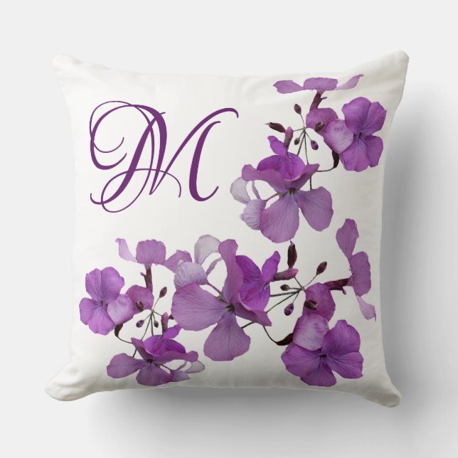 Coussin Fleur sauvage violette M monogramme personnalisabl (Recto)