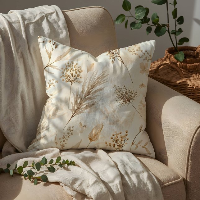 Coussin Fleur Séchée Botanique Beige (Créateur téléchargé)
