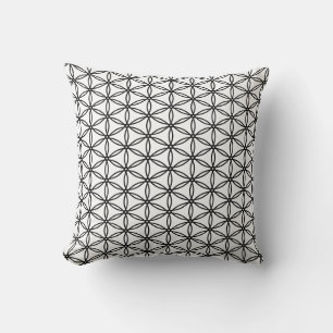 Coussin Fleur stylisée de la vie sur fond noir et blanc