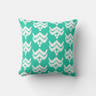 Coussin Fleur stylisée Ikat - turquoise et blanche