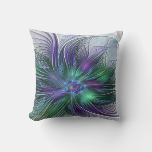 Coussin Fleur vert violet Art Abstrait moderne Fractal