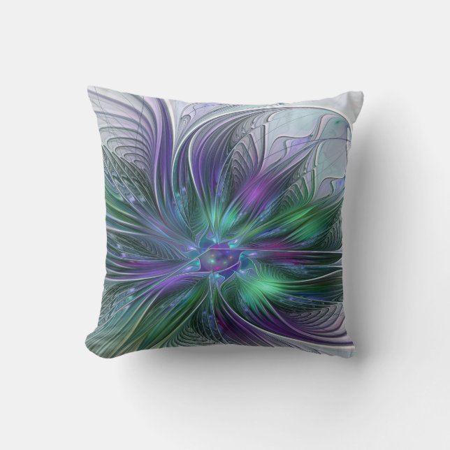 Coussin Fleur vert violet Art Abstrait moderne Fractal (Recto)