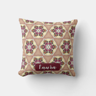 Coussin Fleur Vintage Nom Personnalisé Anniversaire Pour E