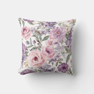 Coussin Fleur violette aquarelle rose lavande florale rose