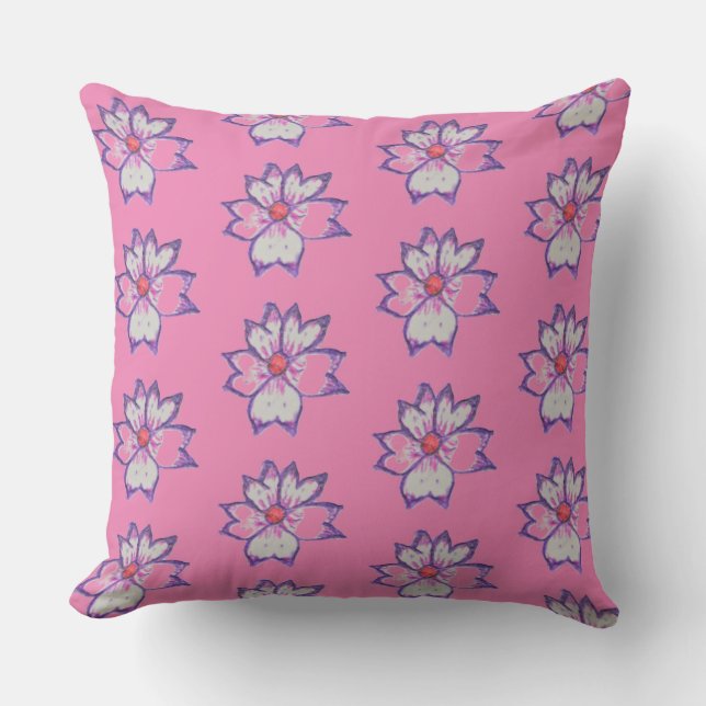 Coussin Fleur violette unique avec arrière - plan rose (Recto)