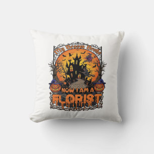Coussin Fleuriste Balai Cassé Sorcière Halloween Citrouill