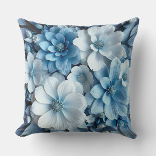 Coussin Fleurs 3D bleues et blanches