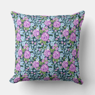 Coussin Fleurs à motifs floraux en fleurs bleues violettes