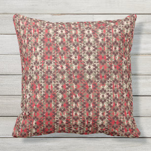 Coussin Fleurs à motifs gris et rouge