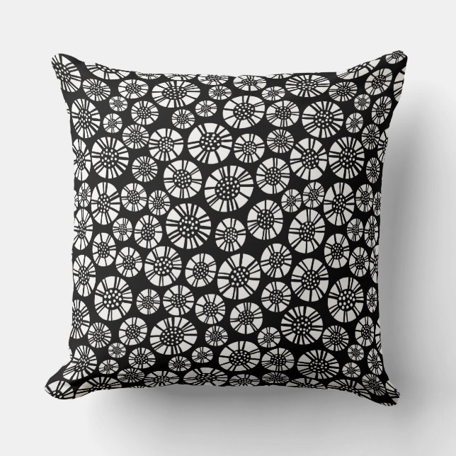 Coussin Fleurs Abstraites 031023 - Blanc sur noir (Recto)