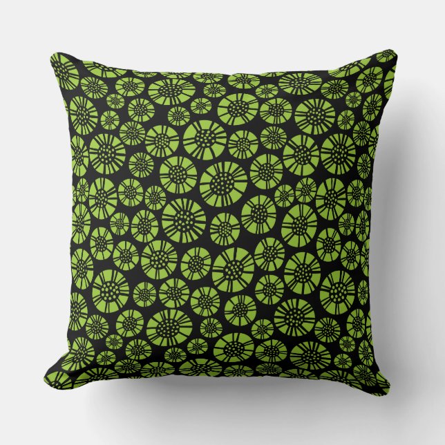 Coussin Fleurs Abstraites 031023 - Martian Green sur Noir (Recto)