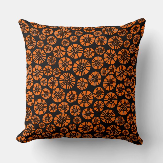 Coussin Fleurs Abstraites 031023 - Orange sur noir (Recto)
