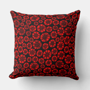 Coussin Fleurs Abstraites 031023 - Rouge sur Noir
