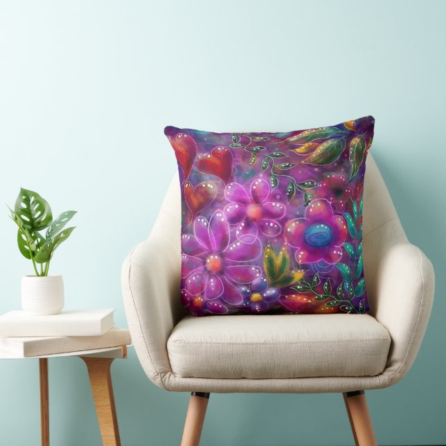 Coussin Fleurs Abstraites florales blanches roses (Chaise)