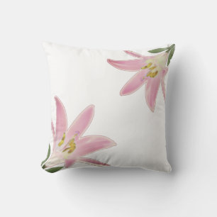 Coussin Fleurs Amaryllis or Rose clair sur blanc