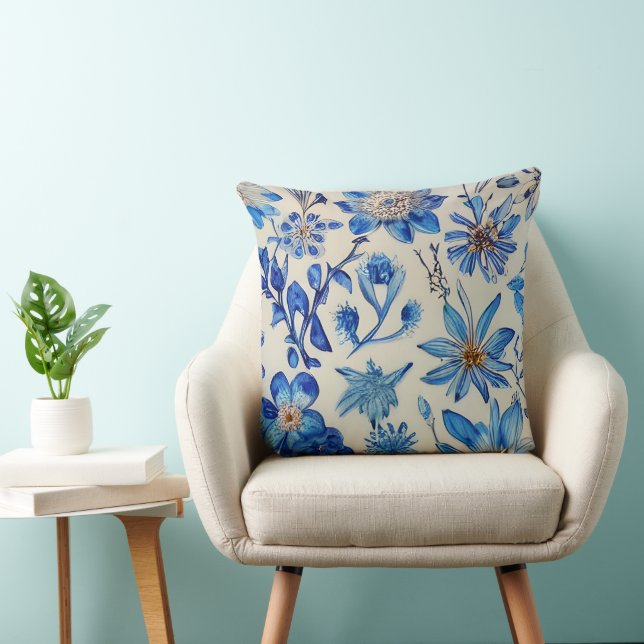 Coussin Fleurs ambiance fleurie bleu moderne confort (Chaise)