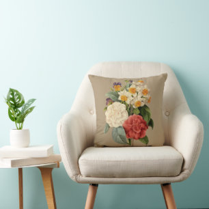 Coussin Fleurs anciennes, camélias et narcisses, Redoute