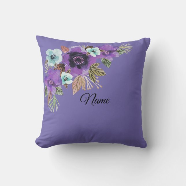 Coussin Fleurs aquarelle brillante romantique couronne flo (Recto)
