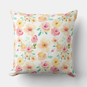 Coussin Fleurs Aquarelle Jaune Jolie Rose