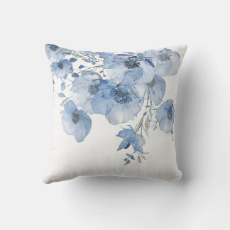 Coussin Fleurs artistiques aquarelle bleue