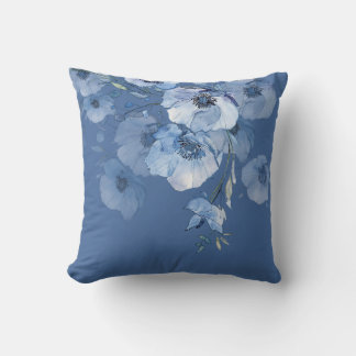 Coussin Fleurs artistiques aquarelle bleue